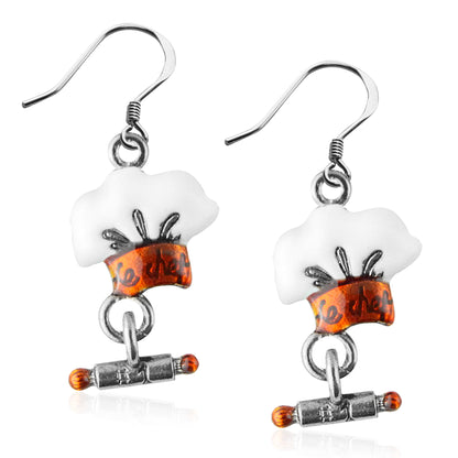 Whimsical Gifts | Chef Hat Charm Earrings in Silver Finish | Hobbies & Special Interests | Chef | Cooking | Baking | Jewelry