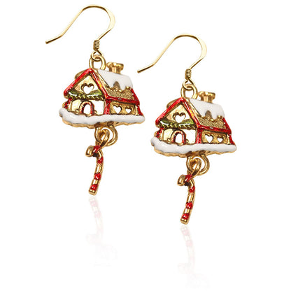 Whimsical Gifts | Christmas Gingerbread House Charm Earrings in Gold Finish | Holiday & Seasonal Themed | Christmas | Jewelry