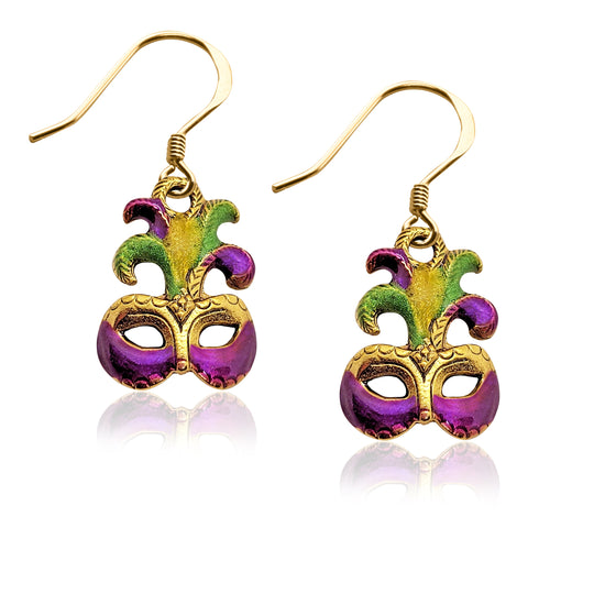 Whimsical Gifts | Mardi Gras Mask Charm Earrings in Gold Finish | Holiday & Seasonal Themed | Other Holidays | Jewelry