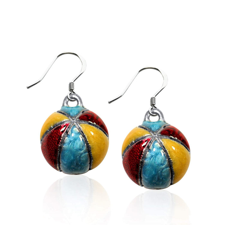 Whimsical Gifts | Beach Ball Charm Earrings in Silver Finish | Holiday & Seasonal Themed | Spring & Summer Fun | Jewelry