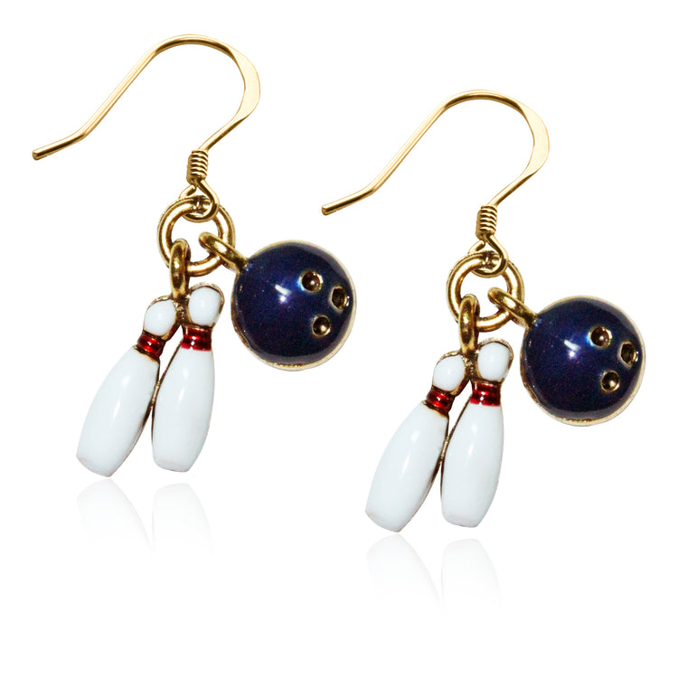 Whimsical Gifts | Bowling Charm Earrings in Gold Finish | Hobbies & Special Interests | Sports | Jewelry