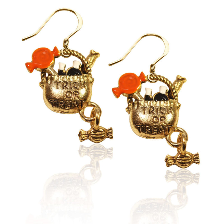 Whimsical Gifts | Halloween Trick or Treat Charm Earrings in Gold Finish | Holiday & Seasonal Themed | Halloween | Jewelry