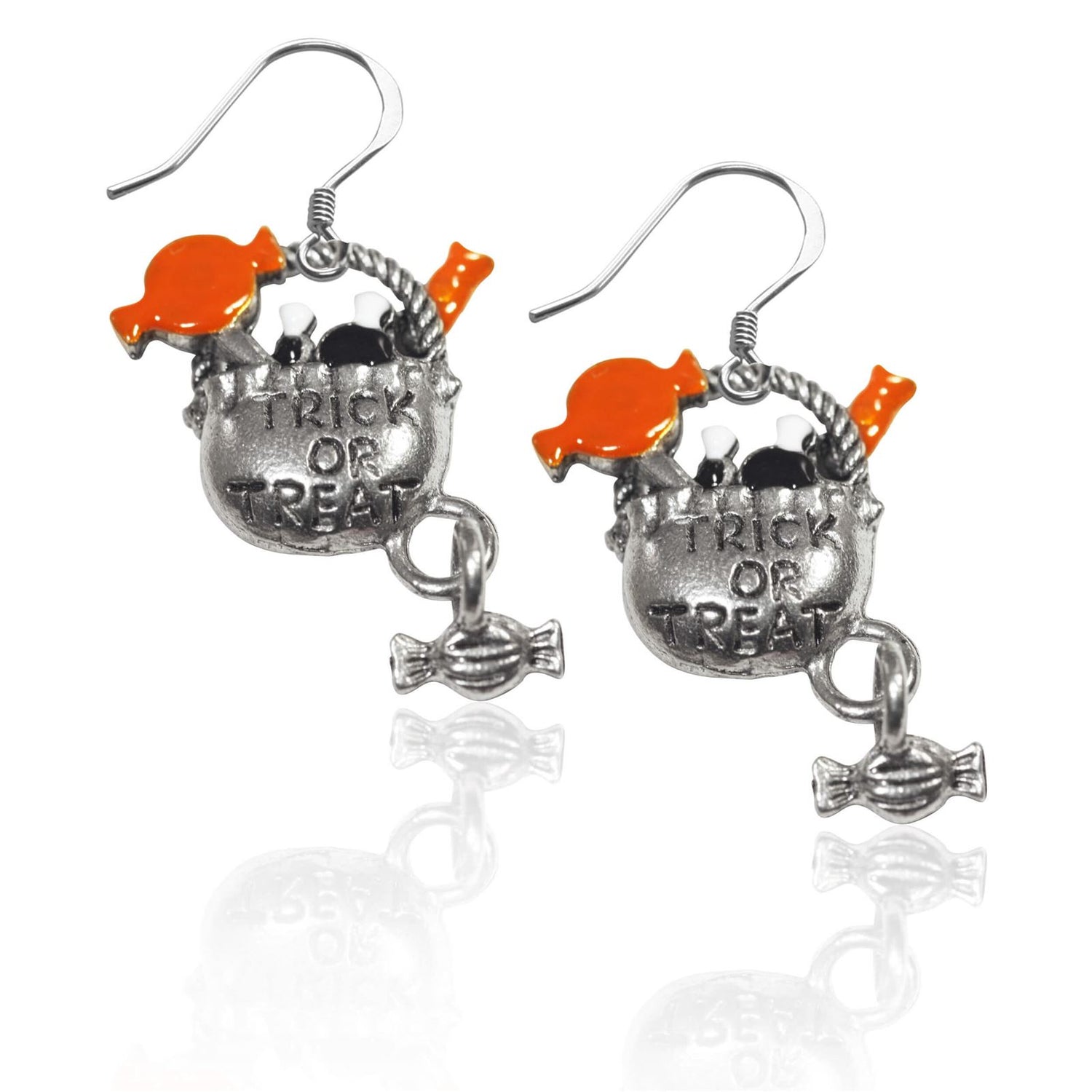 Whimsical Gifts | Halloween Trick or Treat Charm Earrings in Silver Finish | Holiday & Seasonal Themed | Halloween | Jewelry