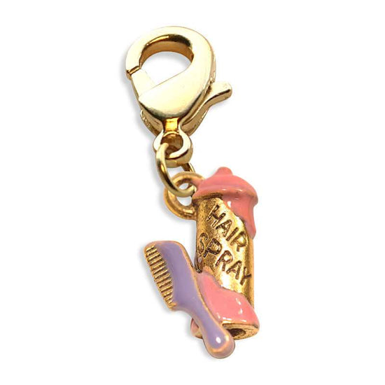 Whimsical Gifts | Hair Spray & Comb Charm Dangle in Gold Finish | Professions Themed | Salon & Spa Professions Charm Dangle