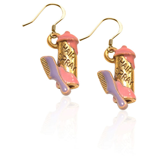 Whimsical Gifts | Hair Spray & Comb Charm Earrings in Gold Finish | Professions Themed | Salon & Spa Professions | Jewelry