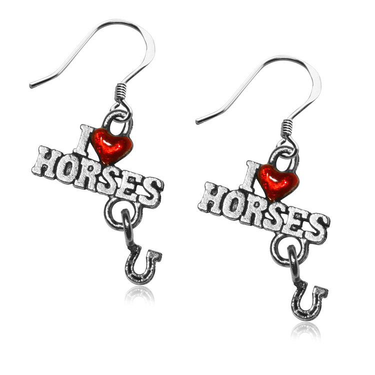Whimsical Gifts | I Love Horses Charm Earrings in Silver Finish | Animal Lover | Horse & Equestrian | Jewelry