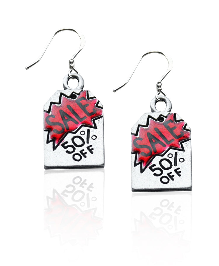 Whimsical Gifts | Sale Tag Charm Earrings in Silver Finish | Hobbies & Special Interests | Fashionista | Jewelry