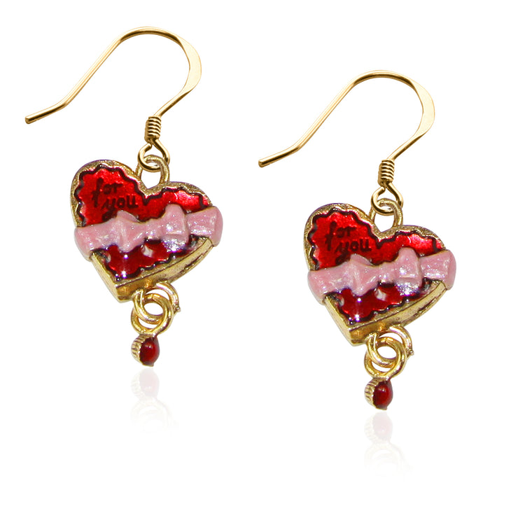Whimsical Gifts | Heart Chocolate Box Charm Earrings in Gold Finish | Holiday & Seasonal Themed | Valentine&