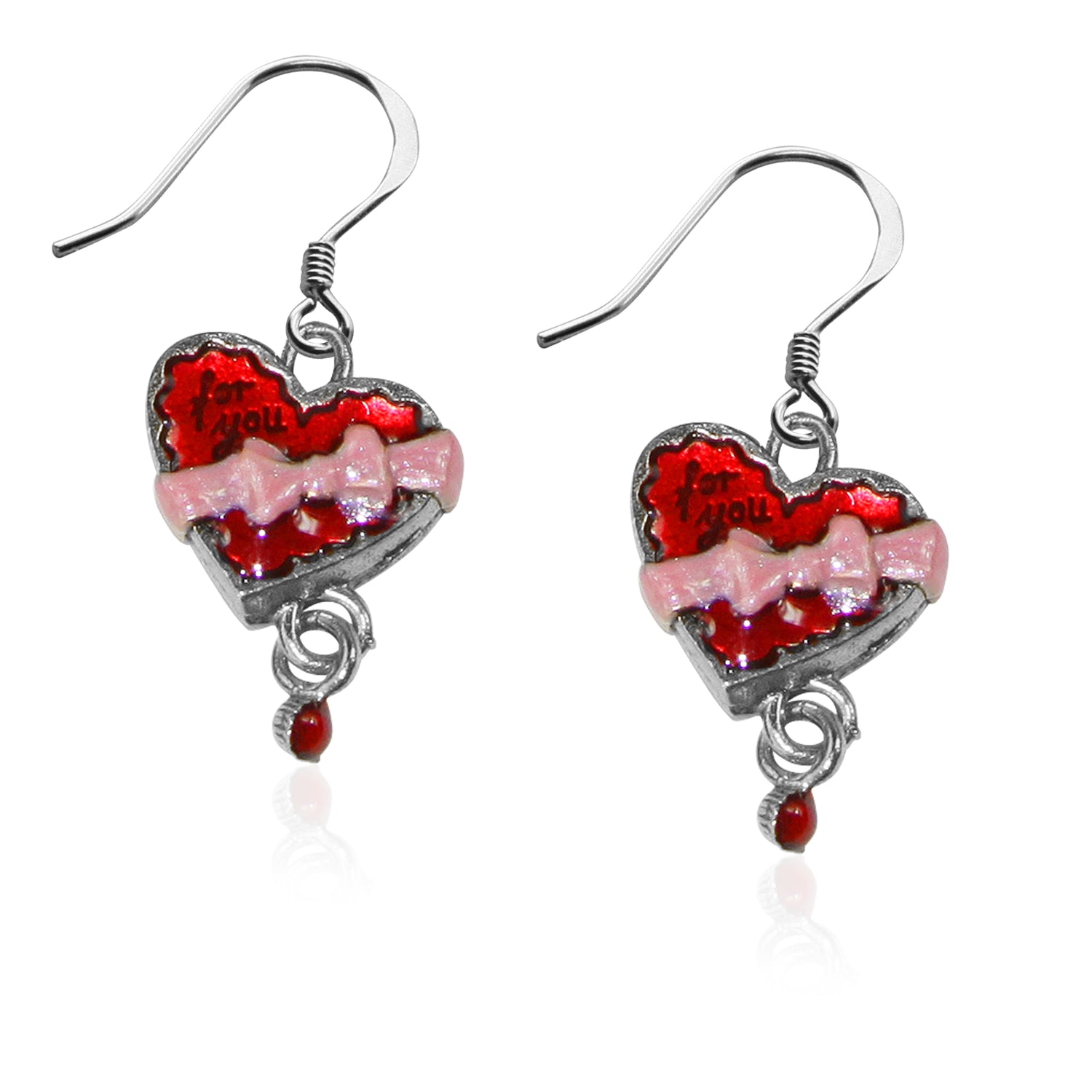 Whimsical Gifts | Heart Chocolate Box Charm Earrings in Silver Finish | Holiday & Seasonal Themed | Valentine&