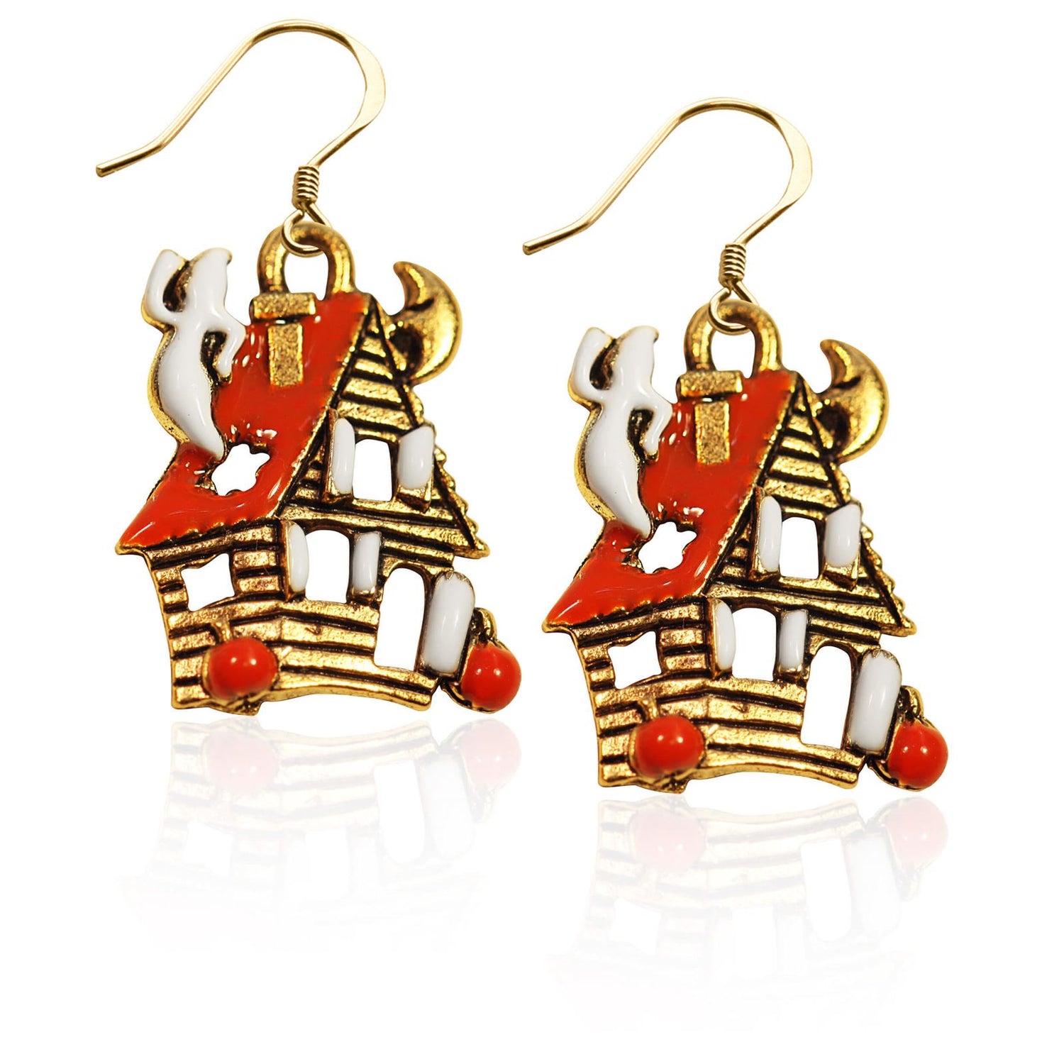 Whimsical Gifts | Halloween Haunted House Charm Earrings in Gold Finish | Holiday & Seasonal Themed | Halloween | Jewelry