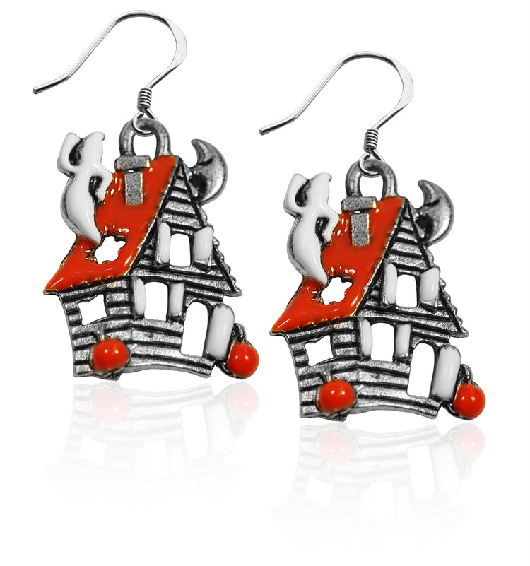 Whimsical Gifts | Halloween Haunted House Charm Earrings in Silver Finish | Holiday & Seasonal Themed | Halloween | Jewelry