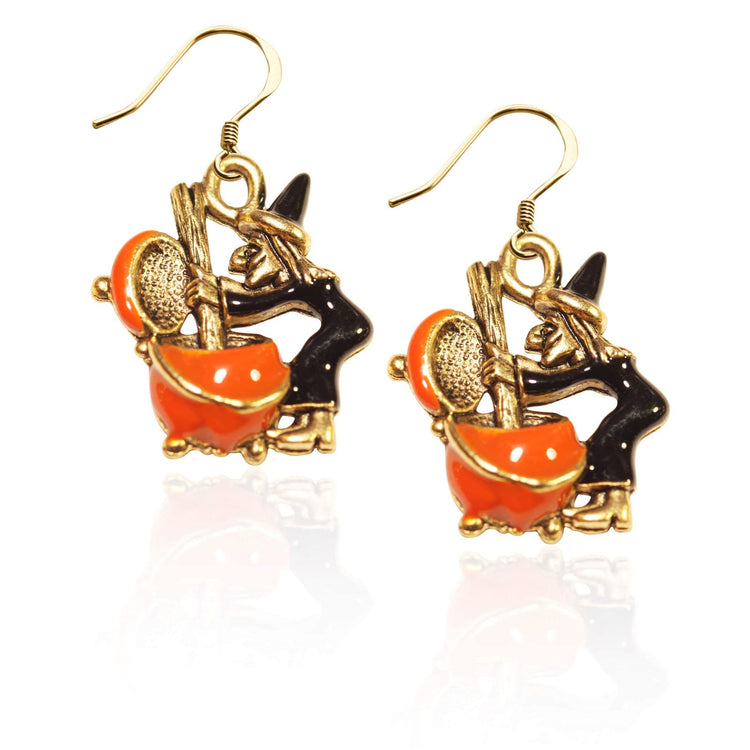 Whimsical Gifts | Halloween Witch Charm Earrings in Gold Finish | Holiday & Seasonal Themed | Halloween | Jewelry