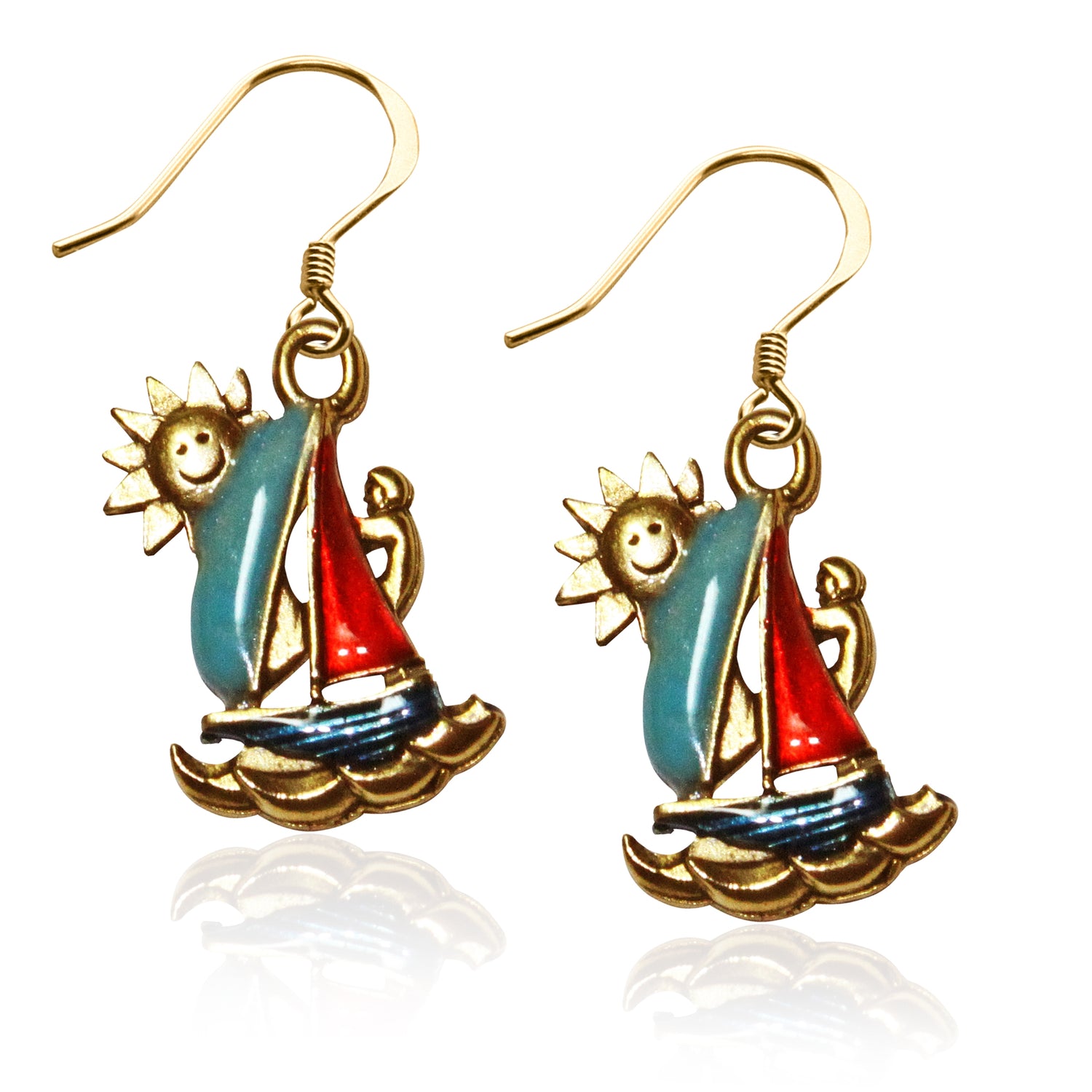 Whimsical Gifts | Sailboat Charm Earrings in Gold Finish | Holiday & Seasonal Themed | Spring & Summer Fun | Jewelry