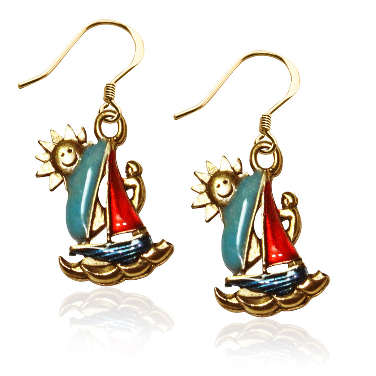 Whimsical Gifts | Sailboat Charm Earrings in Gold Finish | Holiday & Seasonal Themed | Spring & Summer Fun | Jewelry