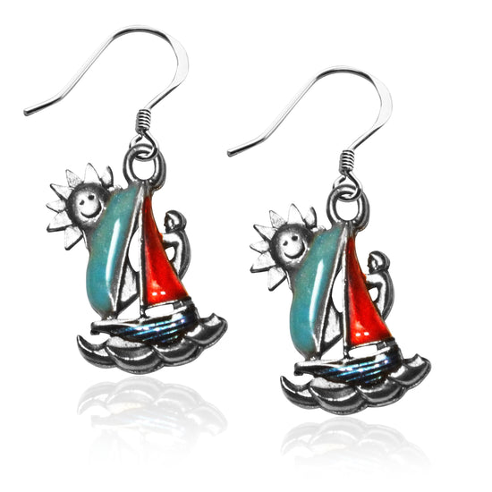 Whimsical Gifts | Sailboat Charm Earrings in Silver Finish | Holiday & Seasonal Themed | Spring & Summer Fun | Jewelry