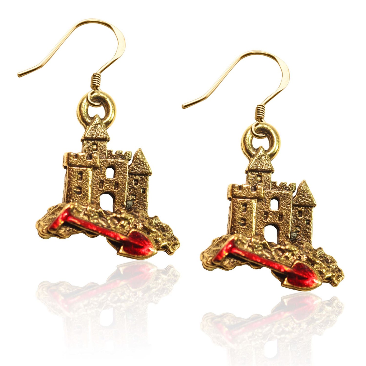 Whimsical Gifts | Sandcastle with Shovel Charm Earrings  in Gold Finish | Holiday & Seasonal Themed | Spring & Summer Fun | Jewelry