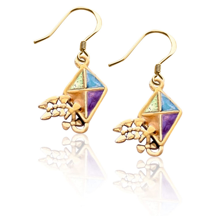 Whimsical Gifts | Kite Charm Earrings in Gold Finish | Holiday & Seasonal Themed | Spring & Summer Fun | Jewelry