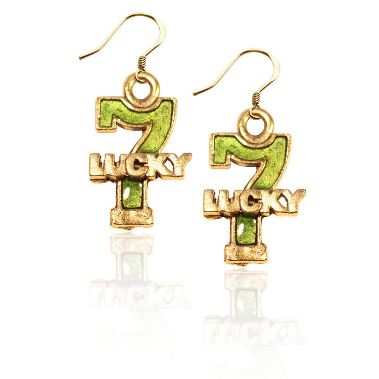 Whimsical Gifts | Lucky 7 Charm Earrings in Gold Finish | Hobbies & Special Interests | Casino | Gaming | Game Night | Jewelry
