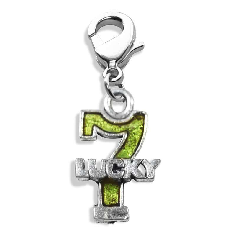 Whimsical Gifts | Lucky 7 Charm Dangle in Silver Finish | Hobbies & Special Interests | Casino | Gaming | Game Night Charm Dangle