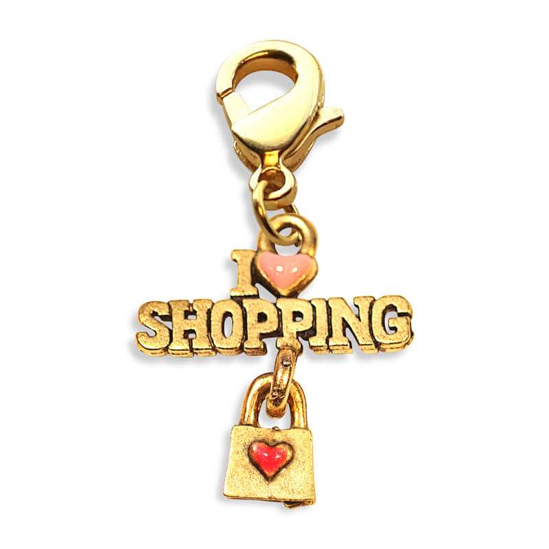 Whimsical Gifts | I Love Shopping Charm Dangle in Gold Finish | Hobbies & Special Interests | Fashionista Charm Dangle
