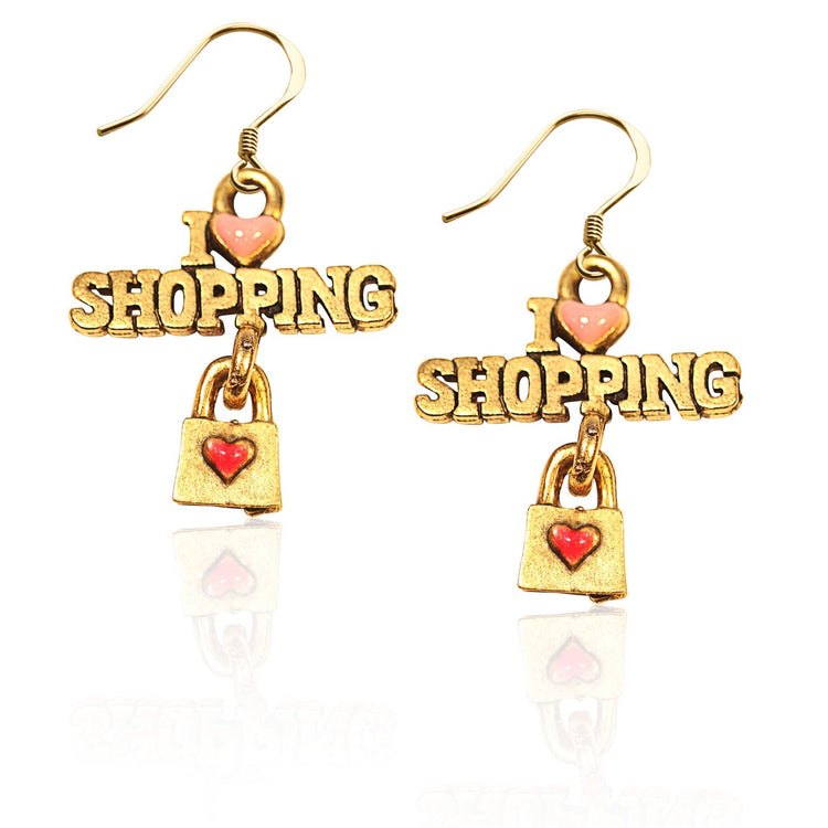 Whimsical Gifts | I Love Shopping Charm Earrings in Gold Finish | Hobbies & Special Interests | Fashionista | Jewelry