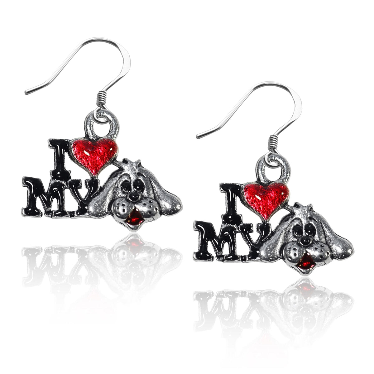 Whimsical Gifts | I Love My Dog Charm Earrings in Silver Finish | Animal Lover | Dog Lover | Jewelry