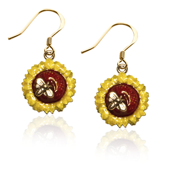 Whimsical Gifts | Sunflower Charm Earrings in Gold Finish | Holiday & Seasonal Themed | Spring & Summer Fun | Jewelry