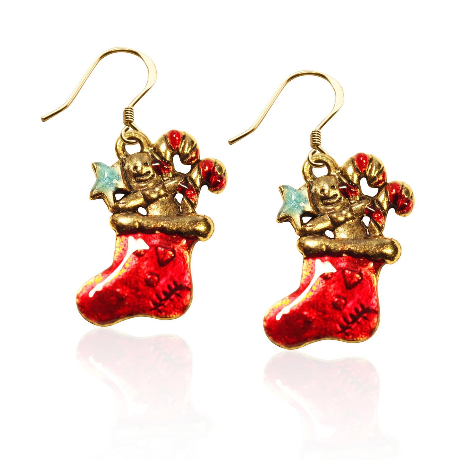 Whimsical Gifts | Christmas Stocking Charm Earrings in Gold Finish | Holiday & Seasonal Themed | Christmas | Jewelry