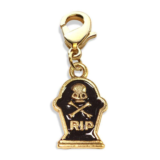 Whimsical Gifts | Tombstone with Skull Charm Dangle in Gold Finish | Holiday & Seasonal Themed | Halloween Charm Dangle