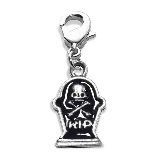 Whimsical Gifts | Tombstone with Skull Charm Dangle in Silver Finish | Holiday & Seasonal Themed | Halloween Charm Dangle