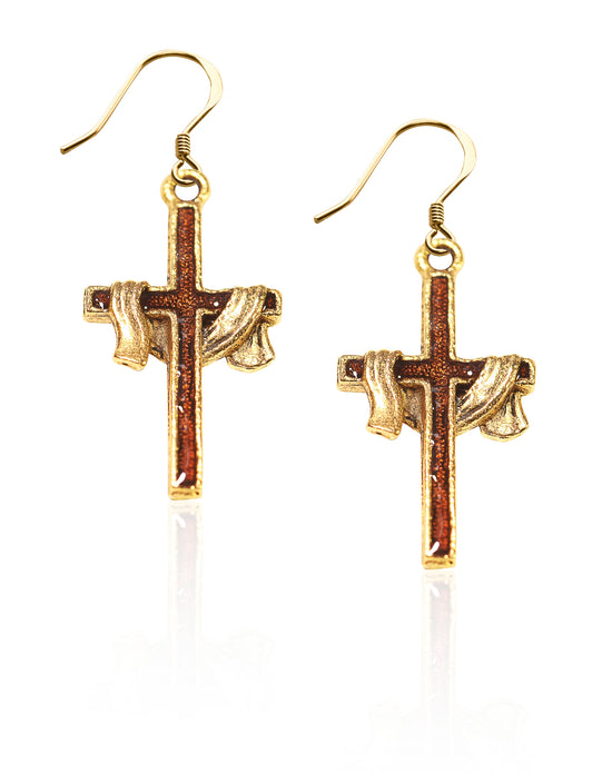 Whimsical Gifts | Cross with Shroud Charm Earrings in Gold Finish | Religious & Spiritual |  | Jewelry