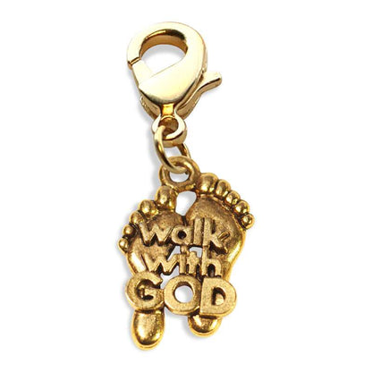 Whimsical Gifts | Walk with God Feet Charm Dangle in Gold Finish | Religious & Spiritual |  Charm Dangle