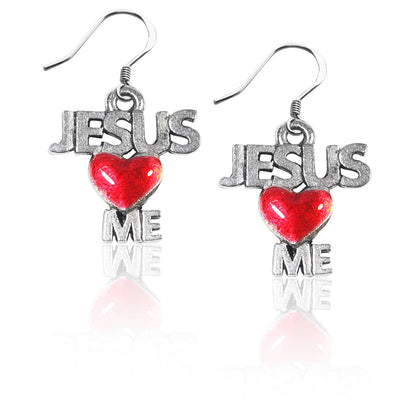 Whimsical Gifts | Jesus Loves Me Charm Earrings in Silver Finish | Religious & Spiritual |  | Jewelry