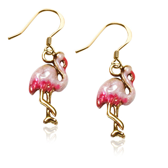 Whimsical Gifts | Flamingo Charm Earrings in Gold Finish | Holiday & Seasonal Themed | Spring & Summer Fun | Jewelry
