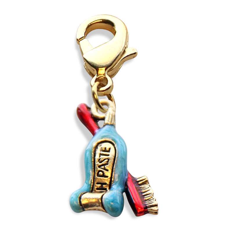 Whimsical Gifts | Tooth Paste with Brush Charm Dangle in Gold Finish | Professions Themed | Dental | Medical | First Responder Charm Dangle