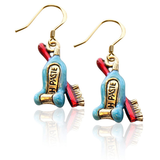 Whimsical Gifts | Tooth Paste with Brush Charm Earrings in Gold Finish | Professions Themed | Dental | Medical | First Responder | Jewelry