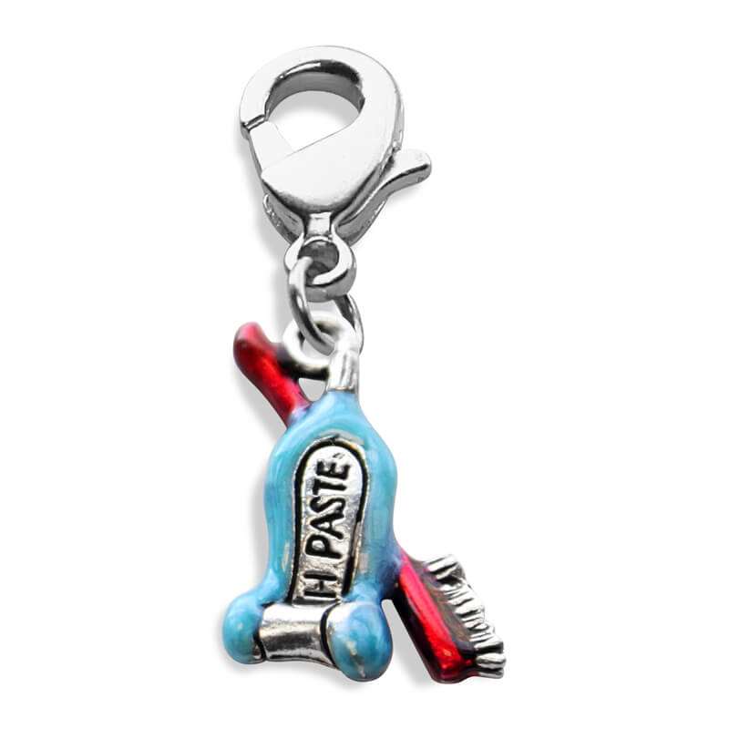 Whimsical Gifts | Tooth Paste with Brush Charm Dangle in Silver Finish | Professions Themed | Dental | Medical | First Responder Charm Dangle