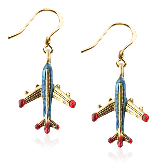 Whimsical Gifts | Airplane Charm Earrings in Gold Finish | Professions Themed | Flight Attendant | Traveler | Jewelry