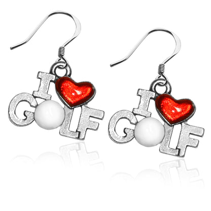 Whimsical Gifts | I Love Golf Charm Earrings in Silver Finish | Hobbies & Special Interests | Sports | Jewelry