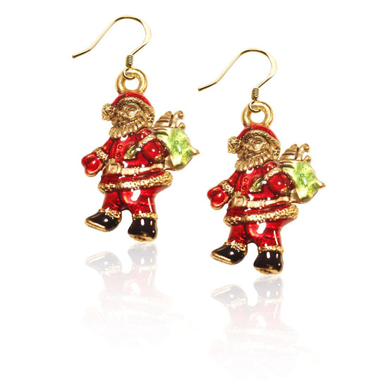 Whimsical Gifts | Christmas Santa Claus Charm Earrings in Gold Finish | Holiday & Seasonal Themed | Christmas | Jewelry