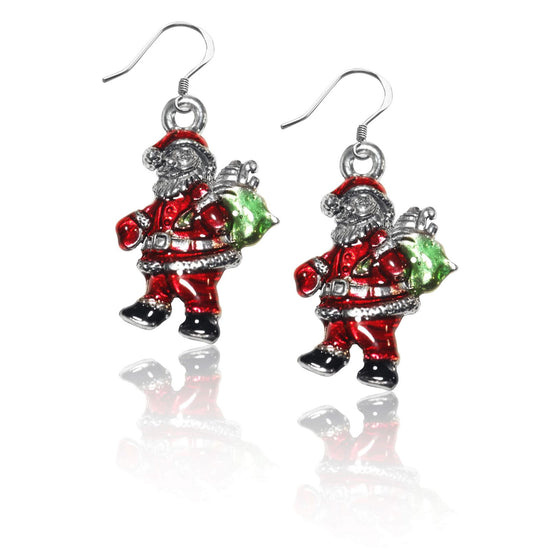 Whimsical Gifts | Christmas Santa Claus Charm Earrings in Silver Finish | Holiday & Seasonal Themed | Christmas | Jewelry