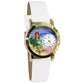 Whimsical Gifts | Mermaid 3D Watch Small Style | Handmade in USA | Fantasy & Mystical |  | Novelty Unique Fun Miniatures Gift | Gold Finish White Leather Watch Band