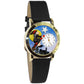 Whimsical Gifts | Flying Witch 3D Watch Small Style | Handmade in USA | Holiday & Seasonal Themed | Halloween | Novelty Unique Fun Miniatures Gift | Gold Finish Black Leather Watch Band
