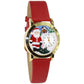 Whimsical Gifts | Santa Claus 3D Watch Small Style | Handmade in USA | Holiday & Seasonal Themed | Christmas | Novelty Unique Fun Miniatures Gift | Gold Finish Red Leather Watch Band