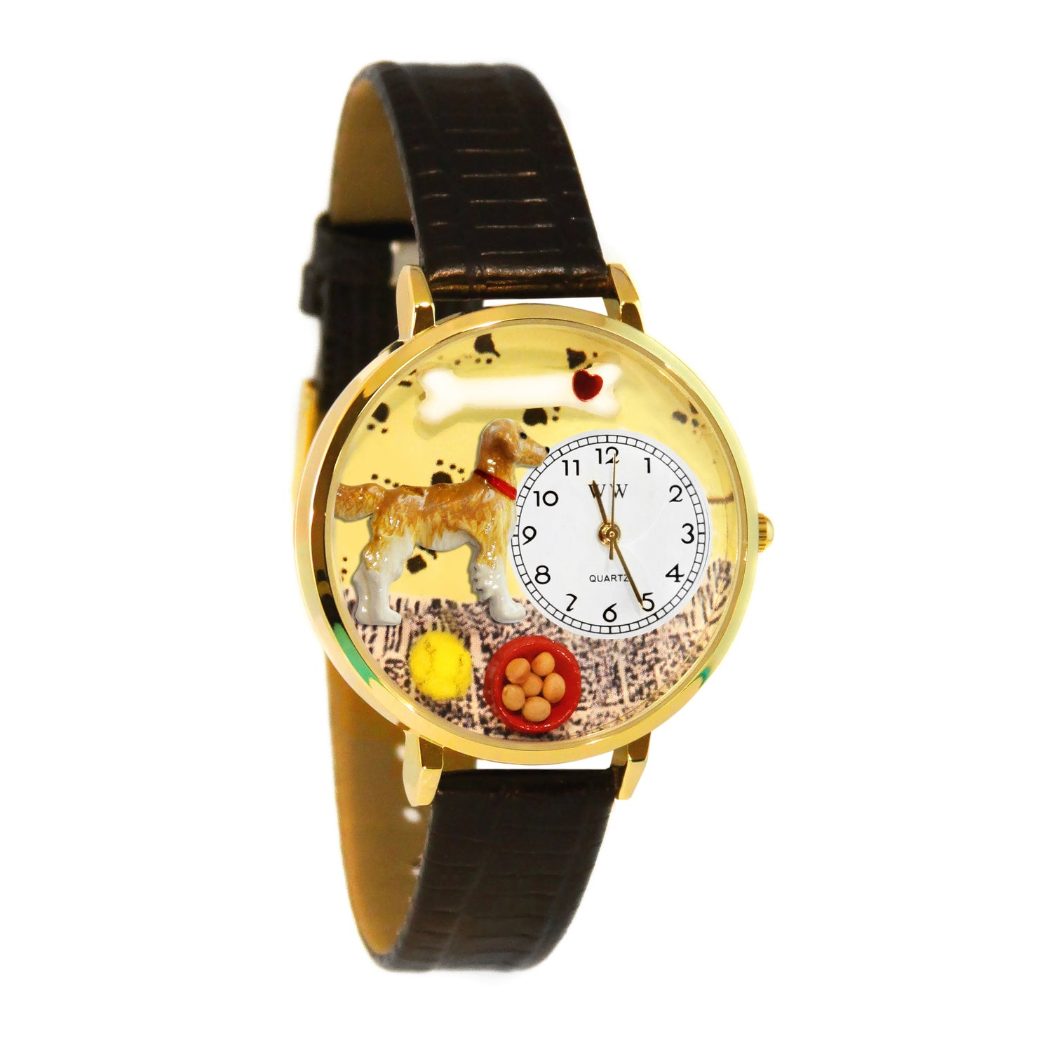 Whimsical Gifts | Golden Retriever 3D Watch Large Style | Handmade in USA | Animal Lover | Dog Lover | Novelty Unique Fun Miniatures Gift | Gold Finish Black Leather Watch Band