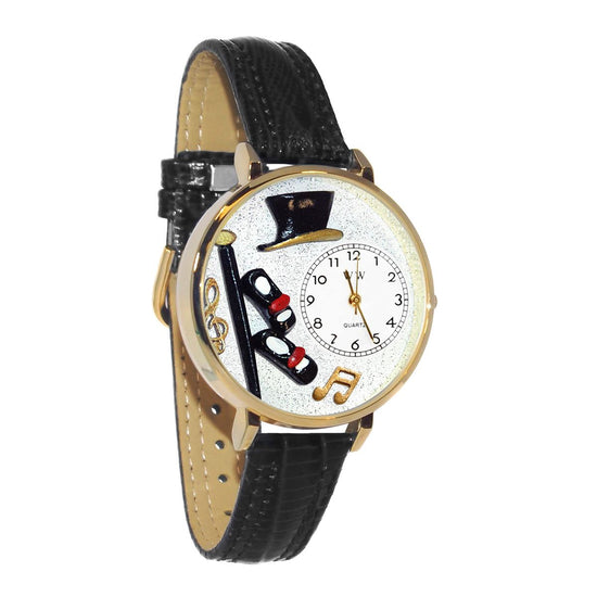 Whimsical Gifts | Tap Dancing 3D Watch Large Style | Handmade in USA | Hobbies & Special Interests | Arts & Performance | Novelty Unique Fun Miniatures Gift | Gold Finish Black Leather Watch Band