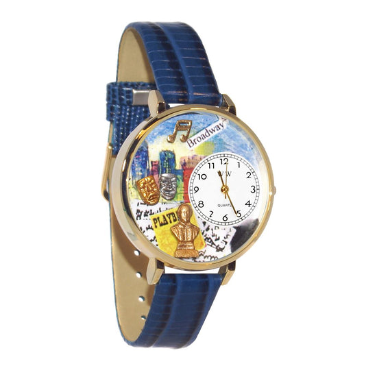 Whimsical Gifts | Drama Theater 3D Watch Large Style | Handmade in USA | Hobbies & Special Interests | Arts & Performance | Novelty Unique Fun Miniatures Gift | Gold Finish Royal Blue Leather Watch Band