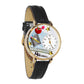 Whimsical Gifts | Teacher Classic 3D Watch Large Style | Handmade in USA | Professions Themed | Teacher | Novelty Unique Fun Miniatures Gift | Gold Finish Black Leather Watch Band