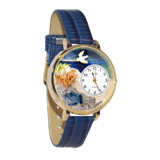 Whimsical Gifts | Footprints 3D Watch Large Style | Handmade in USA | Religious & Spiritual |  | Novelty Unique Fun Miniatures Gift | Gold Finish Royal Blue Leather Watch Band
