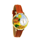 Whimsical Gifts | Lion 3D Watch Large Style | Handmade in USA | Animal Lover | Zoo & Sealife | Novelty Unique Fun Miniatures Gift | Gold Finish Tan Leather Watch Band